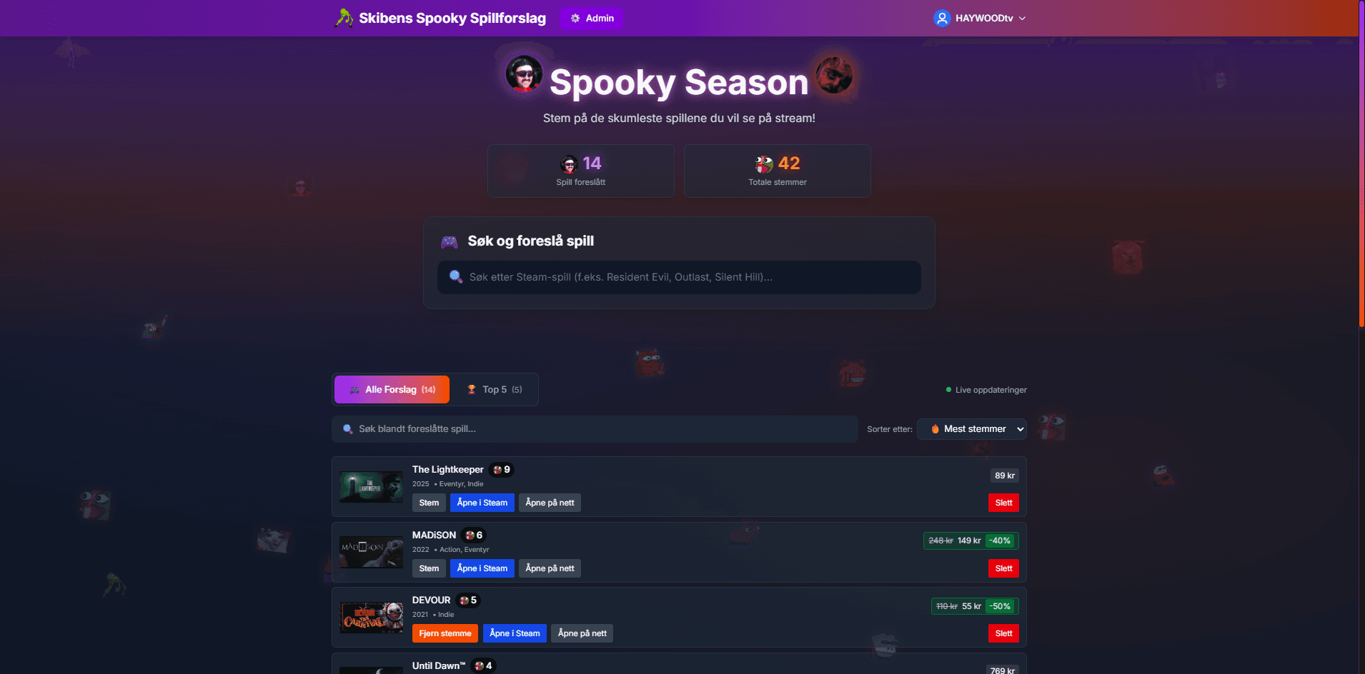 Halloween Games - Spooky game suggestion platform for streamers