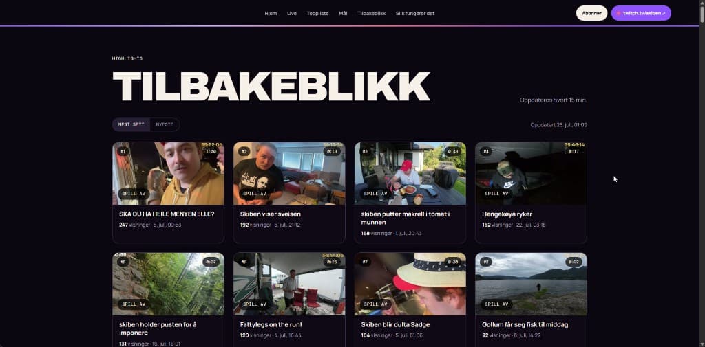 Tilbakeblikk: highlight clips with sorting and auto-updates